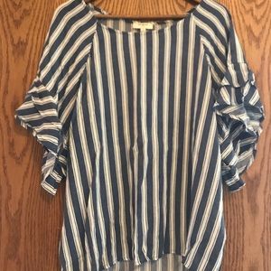 Striped ruffle sleeved blouse